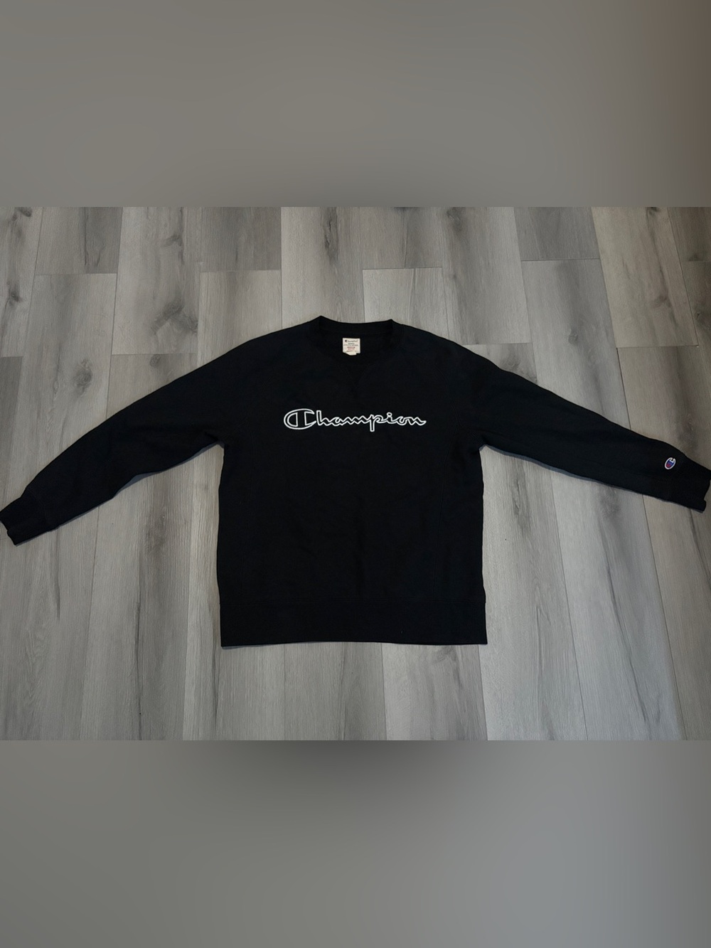 Champion Sweatshirt Mens Medium Black Crewneck Embroidered Script Spellout Logo